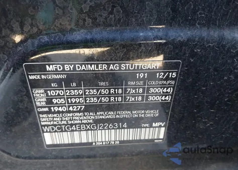 2016 Mercedes-Benz Gla 250 из США, поврежденный, VIN WDCTG4EBXGJ226314